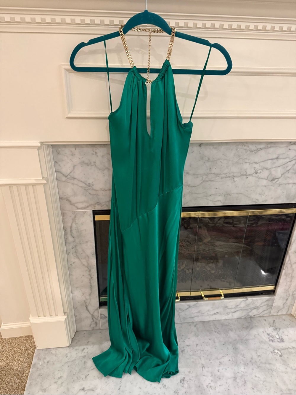 Astr Emerald Green Halter Maxi Dress with Gold Chain Detail